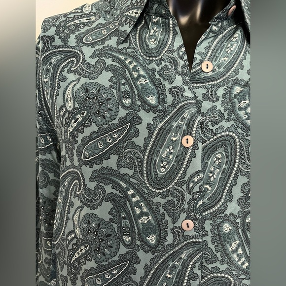 Vintage Nora Noh Woman's Blouse Size M 100% Silk Green Paisley - Picture 3 of 7